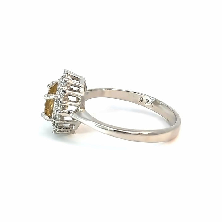 Citrine Elegance with Cubic Zirconia Sterling Silver Ring | Size 8.5 (US)