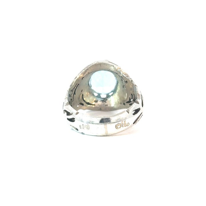 Sultan's Reflection Persian Inspired Aquamarine Sterling Silver Men's Ring | US Size 9.5