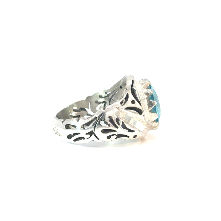 Sultan's Reflection Persian Inspired Aquamarine Sterling Silver Men's Ring | US Size 9.5