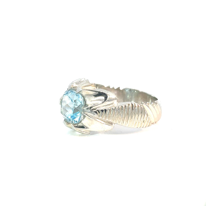 Azure Essence Refined Aquamarine Sterling Silver Men's Ring | US Size 14.5