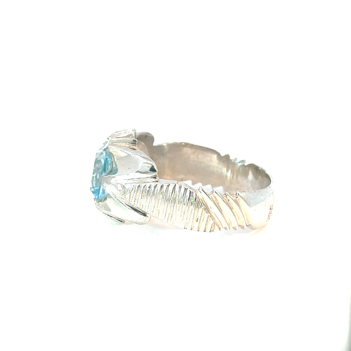 Azure Essence Refined Aquamarine Sterling Silver Men's Ring | US Size 14.5