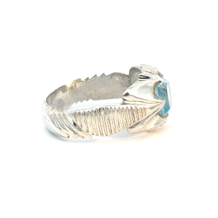 Azure Essence Refined Aquamarine Sterling Silver Men's Ring | US Size 14.5