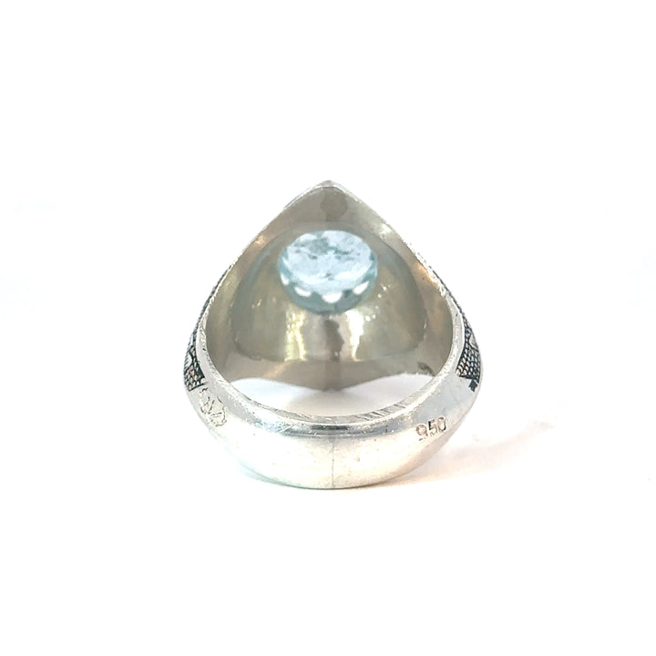 Regal Oasis Persian Aquamarine Sterling Silver Men's Ring | US Size 10.5