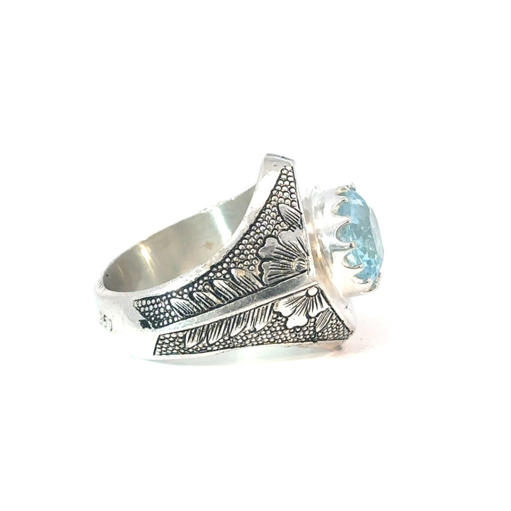 Regal Oasis Persian Aquamarine Sterling Silver Men's Ring | US Size 10.5