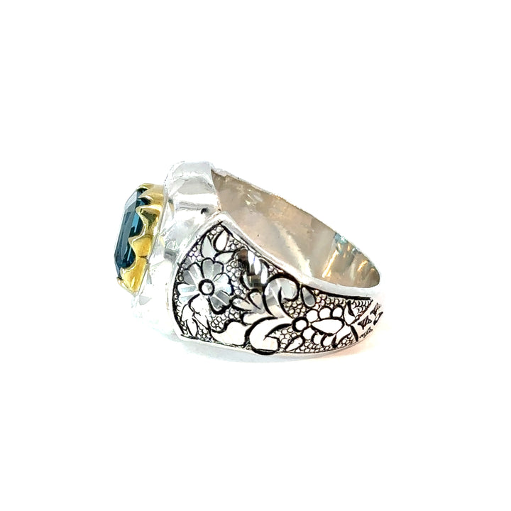 Enigma Topaz Engraved Sterling Silver Men Ring