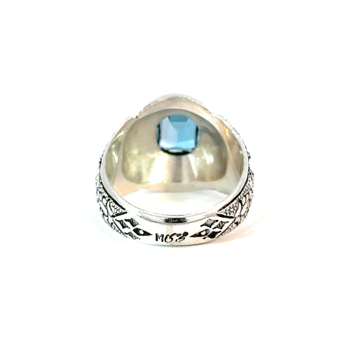Enigma Topaz Engraved Sterling Silver Men Ring