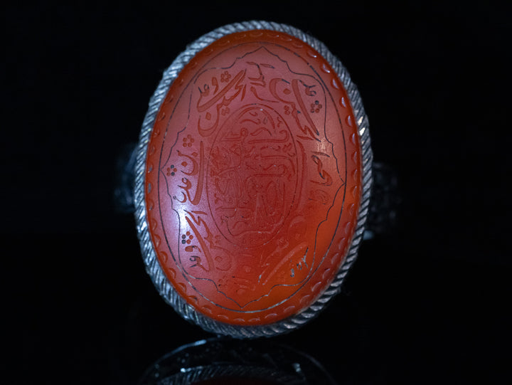Khorasani Aqeeq Oval Sterling Silver Ring | US Size 11