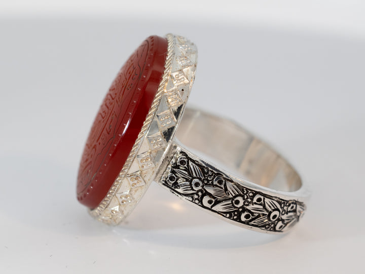 Khorasani Aqeeq Oval Sterling Silver Ring | US Size 11