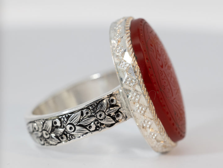 Khorasani Aqeeq Oval Sterling Silver Ring | US Size 11