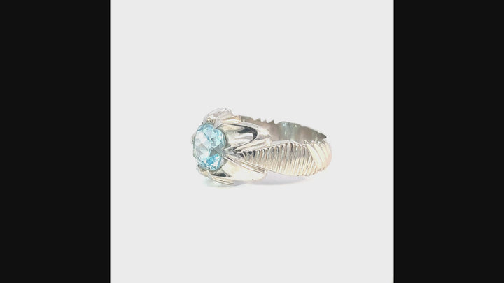 Azure Essence Refined Aquamarine Sterling Silver Men's Ring | US Size 14.5