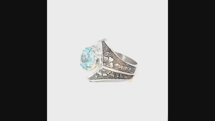 Regal Oasis Persian Aquamarine Sterling Silver Men's Ring | US Size 10.5