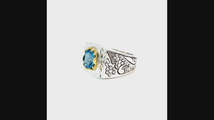 Persian Sky Topaz Sterling Silver Men Ring | US Size 10