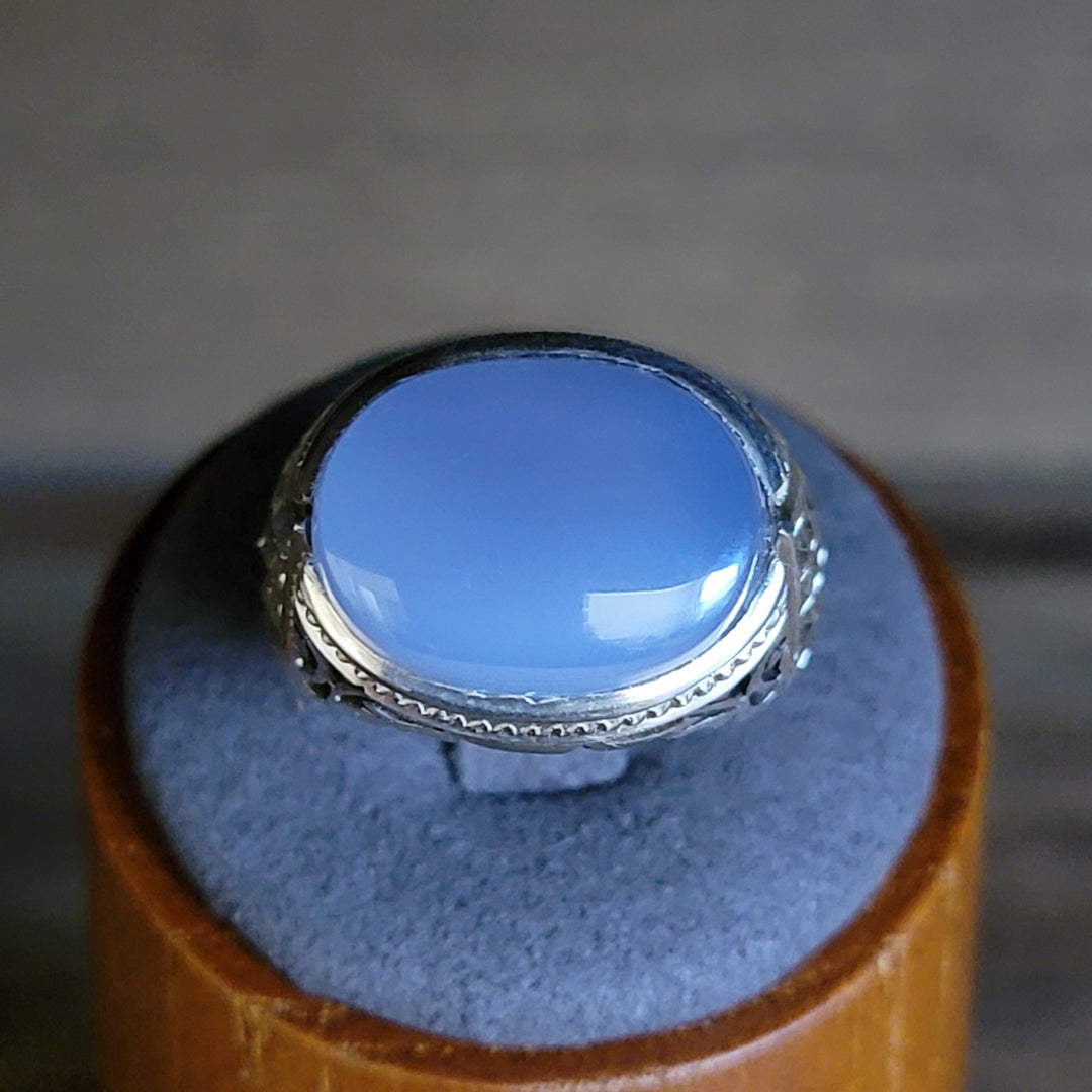 YEMENI BLUE AQEEQ STERLING SILVER RING FOR MEN | US RING SIZE 10 - AlAliGems