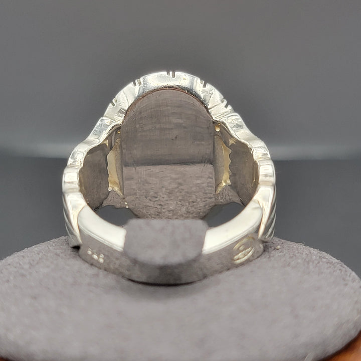 YEMENI BLUE AQEEQ STERLING SILVER RING FOR MEN | US RING SIZE 9 - AlAliGems