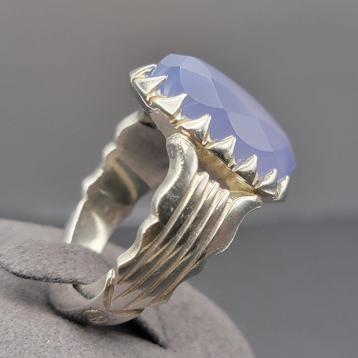 YEMENI BLUE AQEEQ STERLING SILVER RING FOR MEN | US RING SIZE 9 - AlAliGems