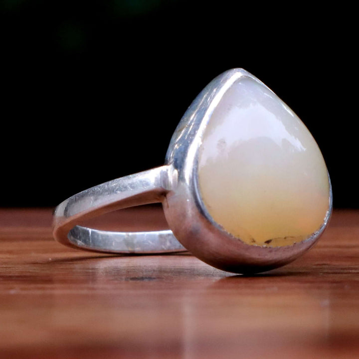 Handmade Persian Sterling Silver Teardrop Ring For Ladies | Natural Australian Opal Stone Ring | US Size 9 - AlAliGems