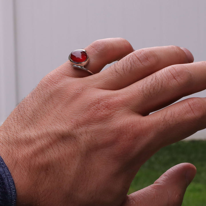 Diamond Cut Dark Red Yemeni Aqeeq Ring For Ladies | Handmade Silver Red Akik Stone Ring For Women | US Size 8.5 - AlAliGems