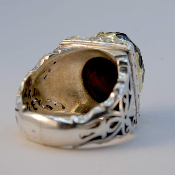 Handmade Sterling Silver Black Onyx (El Jaza) & Moissanite Ring | US Size 9.5 - Al Ali Gems
