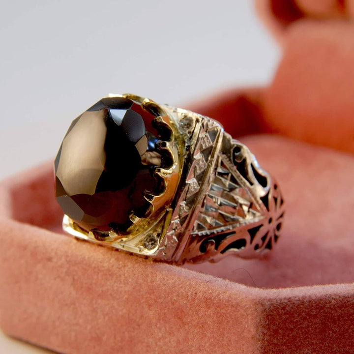 Handmade Sterling Silver Black Onyx (El Jaza) & Moissanite Ring | US Size 9.5 - Al Ali Gems