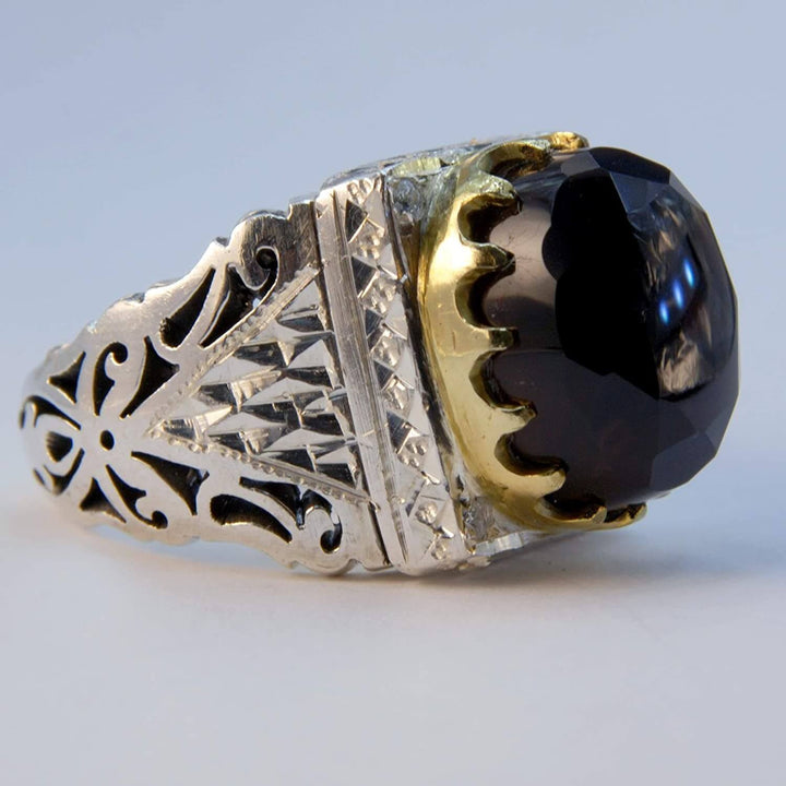 Handmade Sterling Silver Black Onyx (El Jaza) & Moissanite Ring | US Size 9.5 - Al Ali Gems