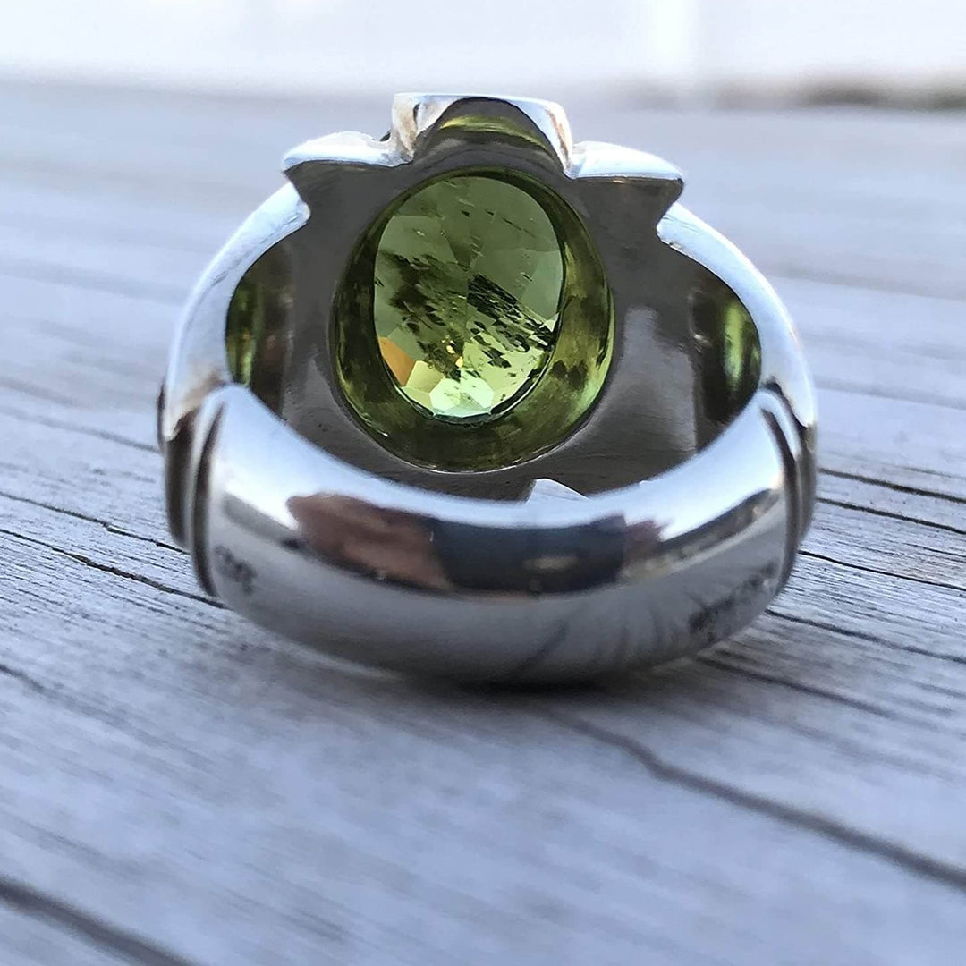 Handmade Persian Ring | AlAliGems | Natural Colored Glass Ring | Sterling Silver 925 | US Size 8 | Green Glass Silver Ring For Men High Quality - Al Ali Gems
