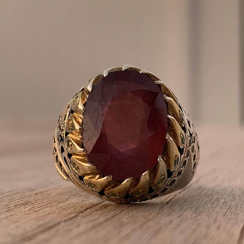 HANDMADE PERSIAN VINTAGE RUBY & EMERALD RING | US SIZE 10 - Al Ali Gems