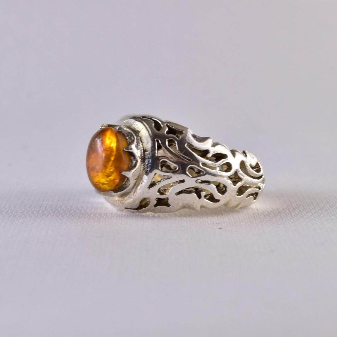 Persian Handmade Sterling Silver Amber Ring | US Size 9.5 - Al Ali Gems