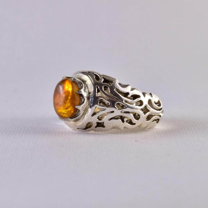 Persian Handmade Sterling Silver Amber Ring | US Size 9.5 - Al Ali Gems