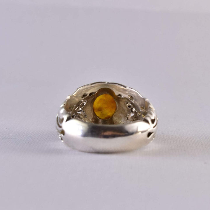 Persian Handmade Sterling Silver Amber Ring | US Size 9.5 - Al Ali Gems