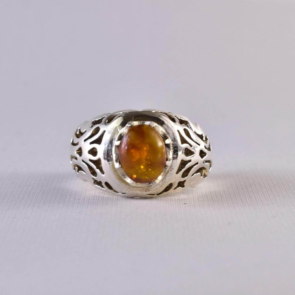 Persian Handmade Sterling Silver Amber Ring | US Size 9.5 - Al Ali Gems