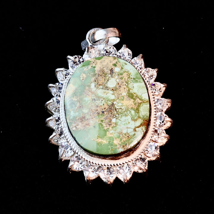 Green Oval Neyshabur Turquoise Stone Pendant | Feroza Pendant with Cubic Zirconia - Al Ali Gems