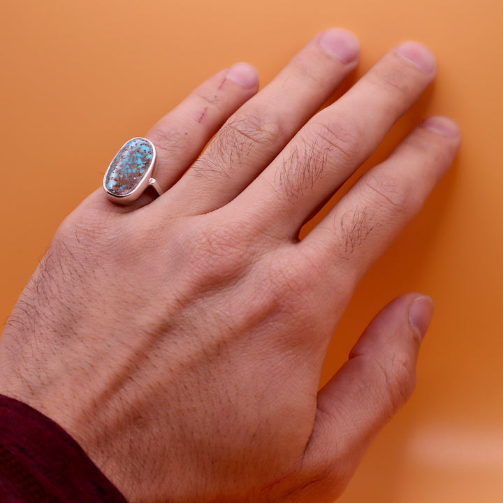 Nishapuri Feroza Ring for Ladies | Genuine Persian Turquoise Sterling Silver Ring with Unisex US Size 7 - AlAliGems