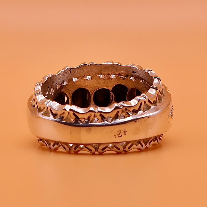 Handmade Iranian Art Persian Silver Ring | 7 Blue Sapphire Stones | Hand Crafted Ring | US Size 10.5 - Al Ali Gems