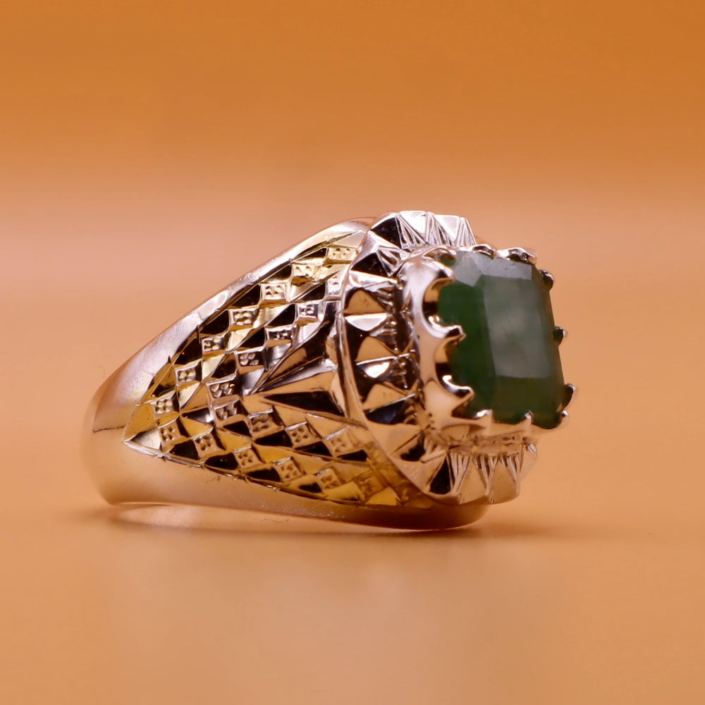 Handmade Persian Sterling Silver Ring with Emerald Stone - Al Ali Gems