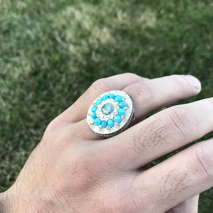 Persian Sterling Silver Turquoise with Moissanite Gem Ring | US Size 11.5 - Al Ali Gems