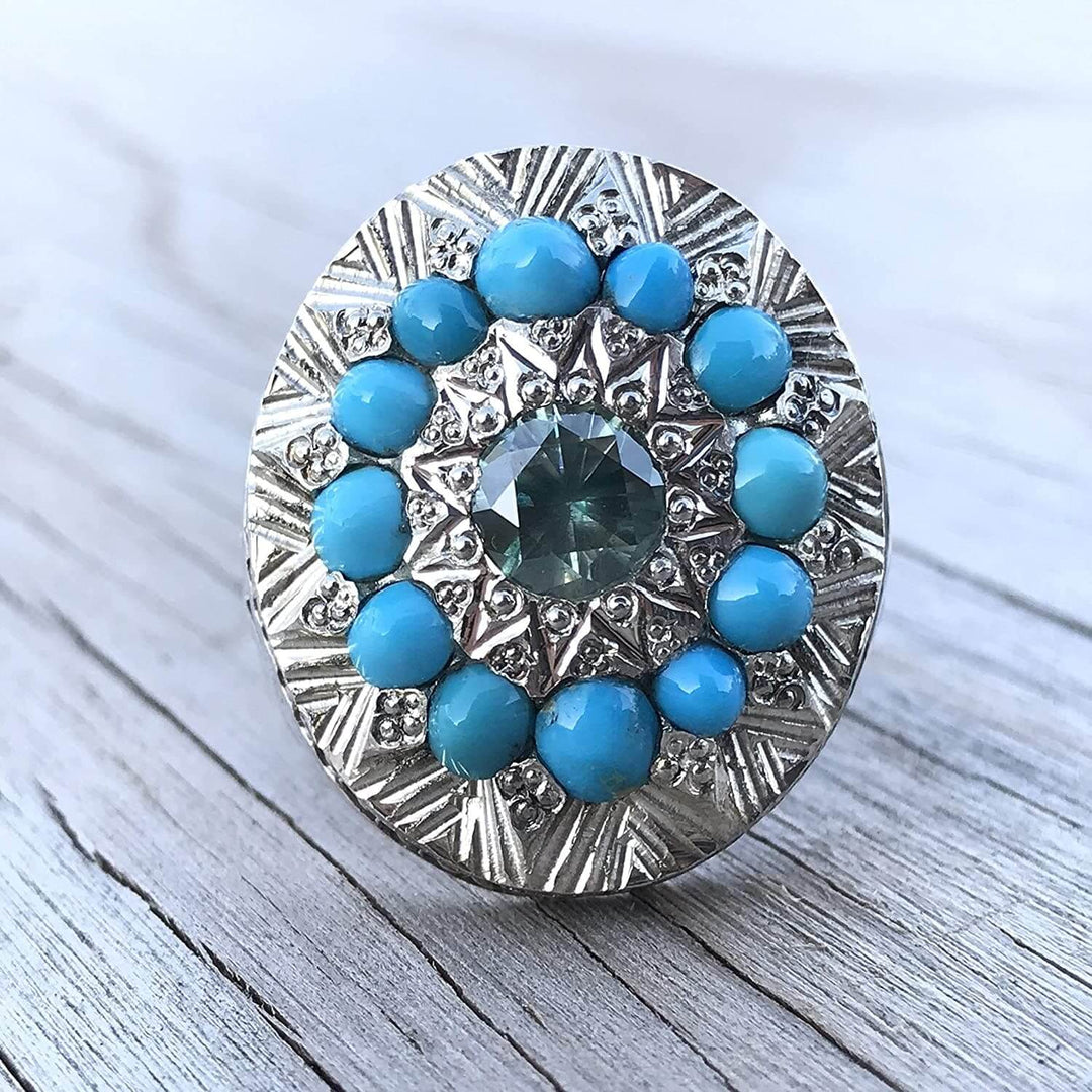 Persian Sterling Silver Turquoise with Moissanite Gem Ring | US Size 11.5 - Al Ali Gems