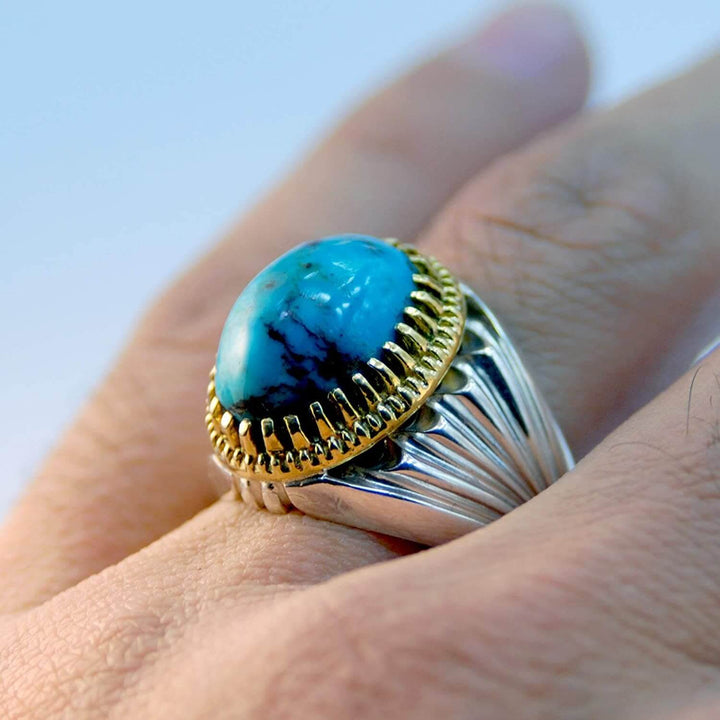 Natural Persian Turquoise Ring | AlAliGems | S925 | Oval Blue Neyshabur Turquoise | US Size 10.25 - Al Ali Gems