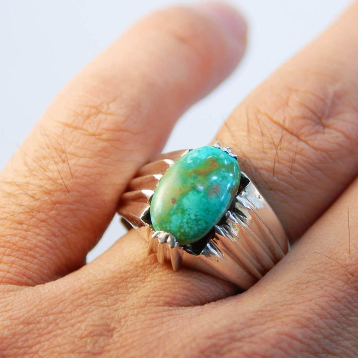 Natural Persian Turquoise Ring | AlAliGems | S925 | Oval Blue Neyshabur Turquoise | US Size 12 - Al Ali Gems