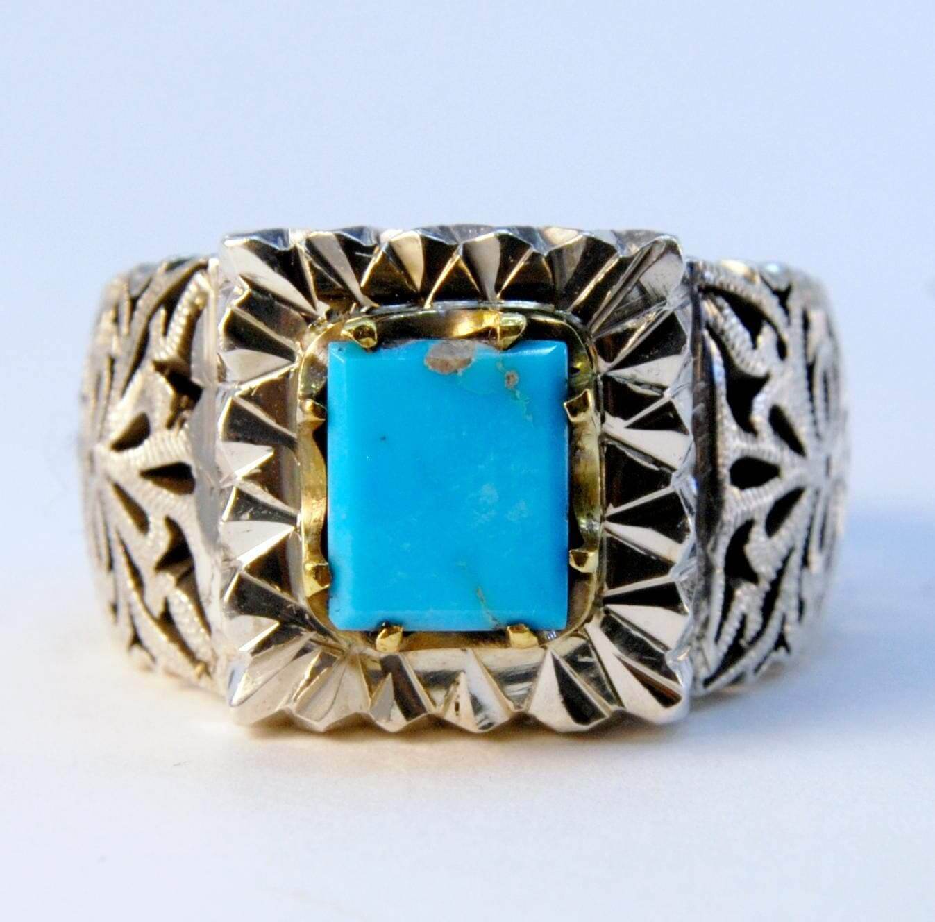 Zahhak Persian Turquoise Sterling Silver Ring | Feroza US 11.5
