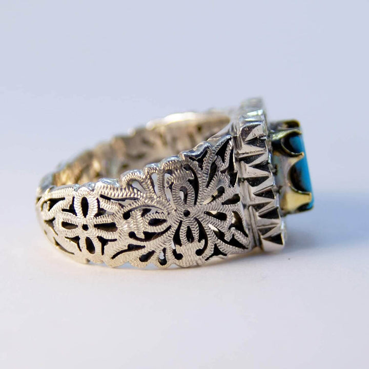 Natural Persian Turquoise Ring Sterling Silver US Size 11.5 - Al Ali Gems