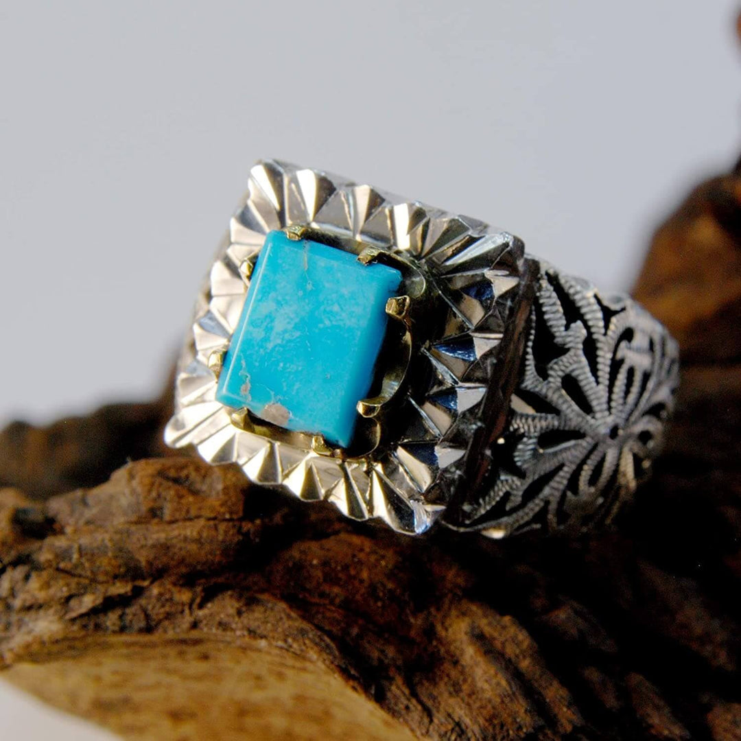 Natural Persian Turquoise Ring Sterling Silver US Size 11.5 - Al Ali Gems
