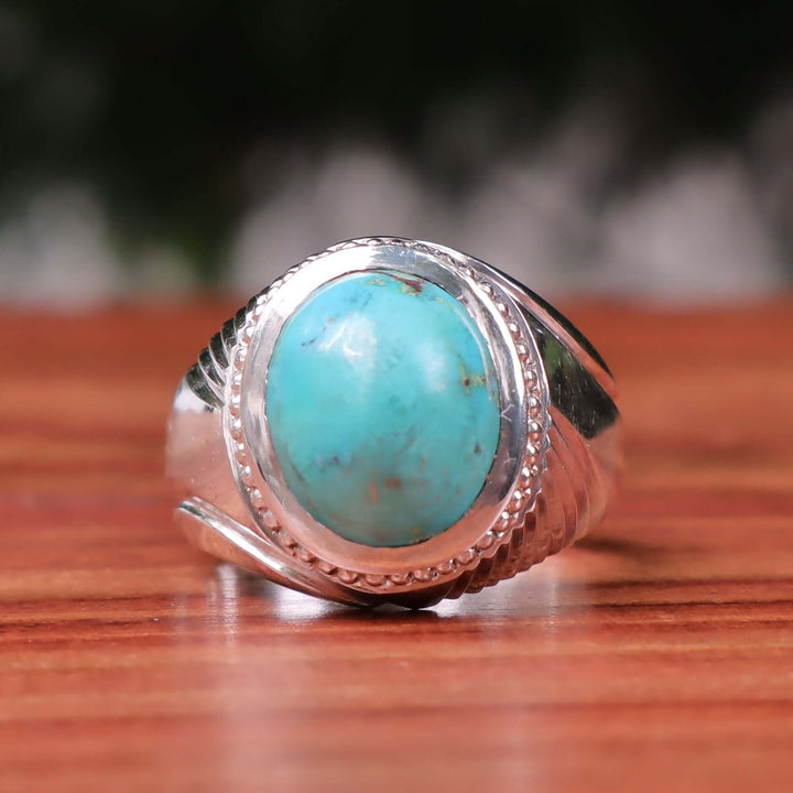 Nyshapuri Feroza Stone Ring | Natural Green Turquoise Stone Ring | Sterling Silver 92.5 | Geniune Feroza Stone | US Size 10 - AlAliGems