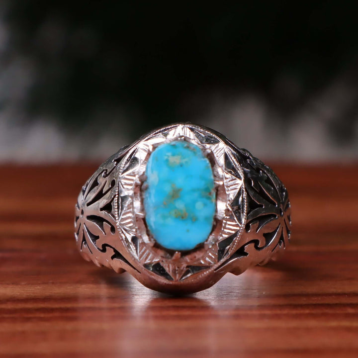 Nyshapuri Feroza Stone Ring | Natural Blue Turquoise Stone Ring | Sterling Silver 92.5 | Geniune Feroza Stone | US Size 11.5 - AlAliGems