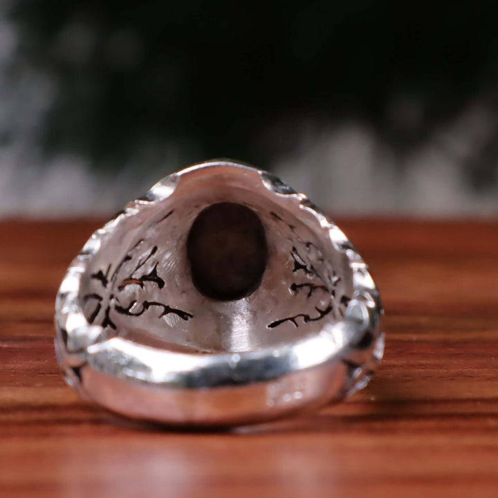 Nyshapuri Feroza Stone Ring | Natural Blue Turquoise Stone Ring | Sterling Silver 92.5 | Geniune Feroza Stone | US Size 11.5 - AlAliGems