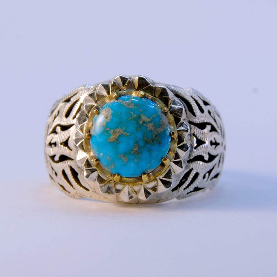 Persian Turquoise Ring Jewelry | Neyshabur Turquoise Rings | Sterling Silver US Size 10 | Persian Rings | Natural Turquoise | Feroza Stone Ring | Feroza Rings | AlAliGems Turquoise Jewelry - Al Ali Gems