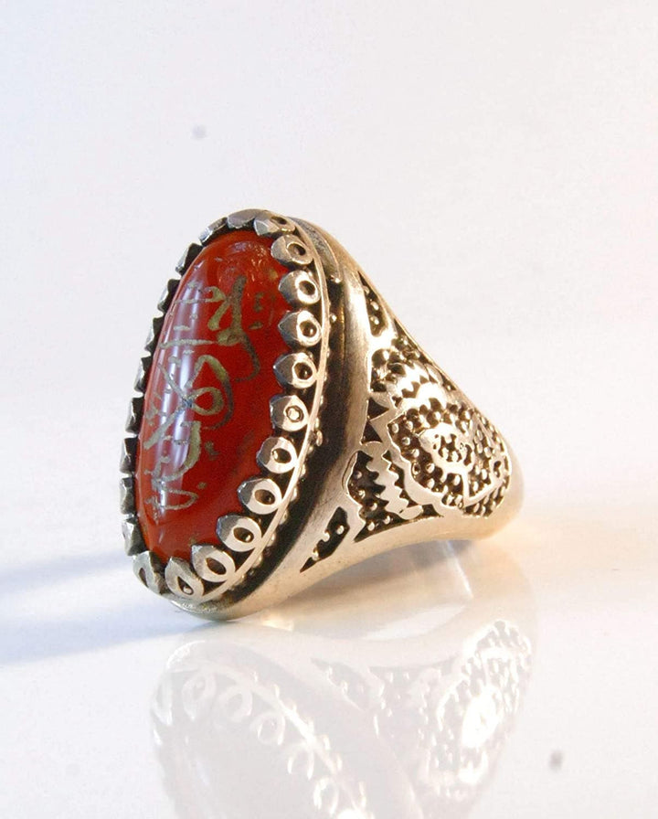 RED YEMENI AQEEQ ENGRAVED RING FOR MEN | YA JAWAD AL AIMA | US Size 10.5 - Al Ali Gems