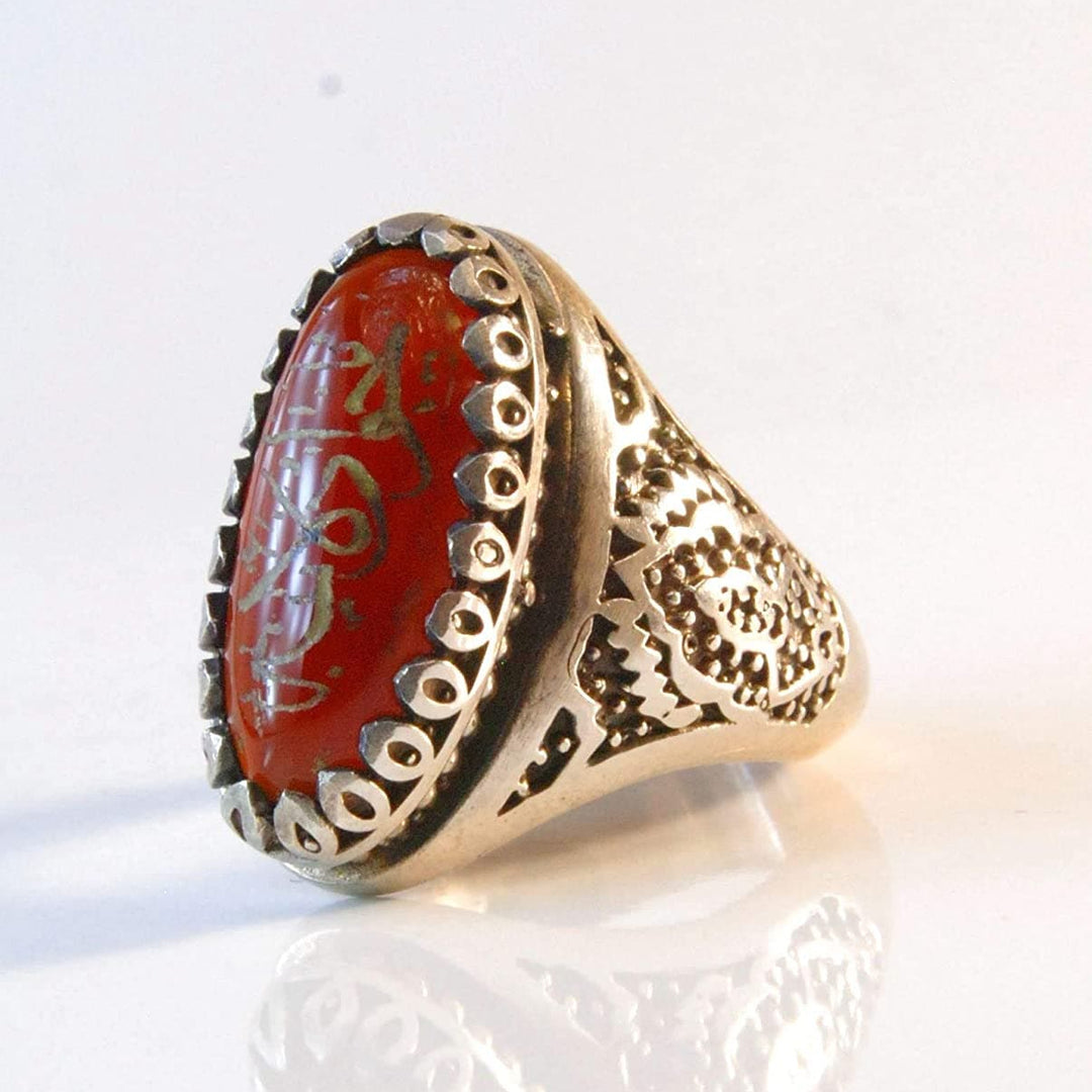 RED YEMENI AQEEQ ENGRAVED RING FOR MEN | YA JAWAD AL AIMA | US Size 10.5 - Al Ali Gems