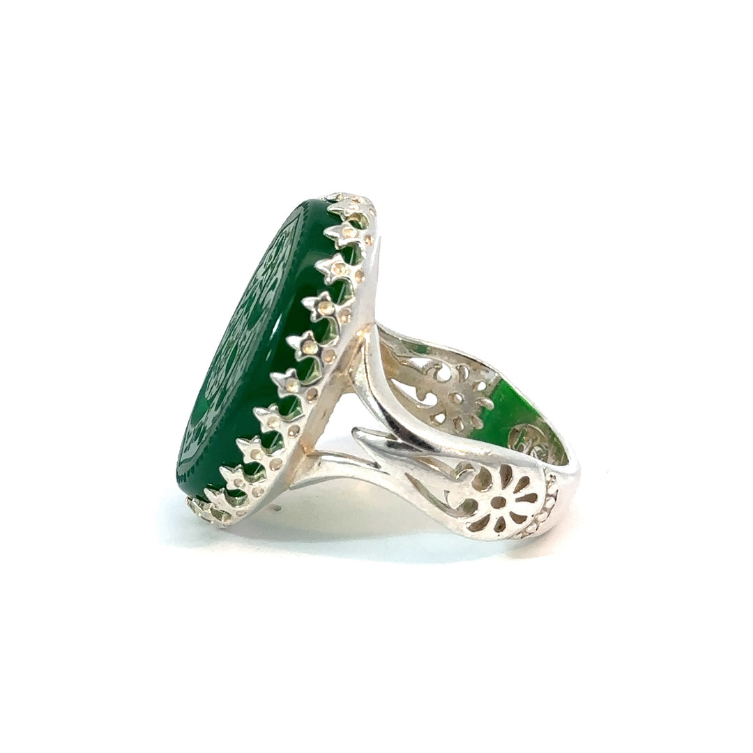 Khorasani Aqeeq Green Sterling Silver Ring - Ali | US Size 10