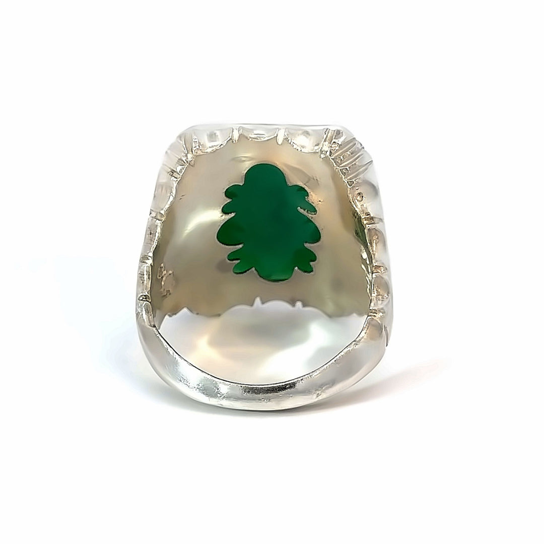 Khorasani Aqeeq Green Square Sterling Silver Ring | US Size 11.25