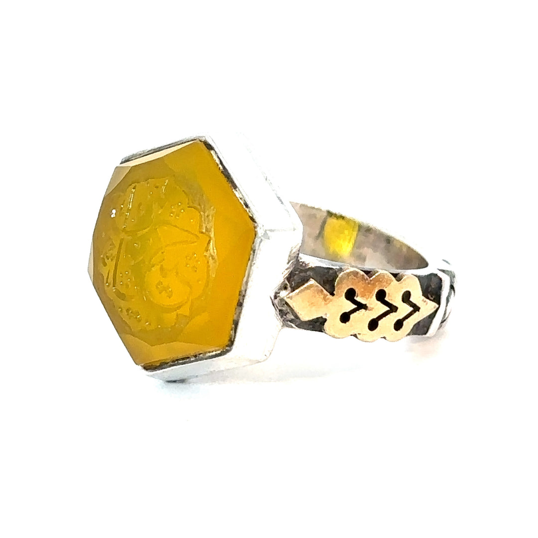 Khorasani Yellow Aqeeq Sterling Silver Ring